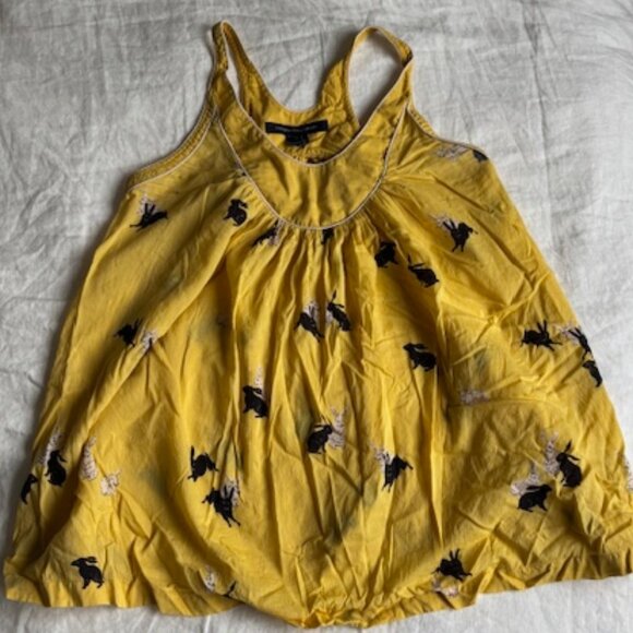Yellow French Connection tank top with rabbits - Size 2 - Picture 1 of 3